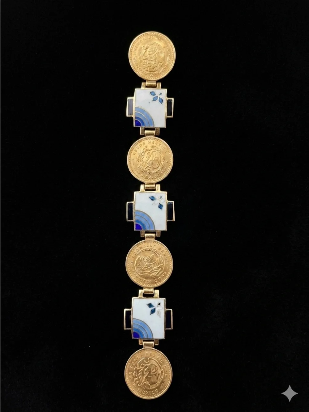 Vintage custom made 21k solid gold authentic Costa Rica gold coin enamel bracele